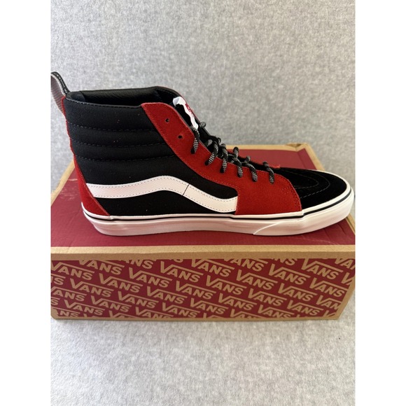 Vans Sk8-Hi Shoes‎ Mens Size 10 Black Red White OTW Webbing High Top Skateboard - Picture 1 of 10